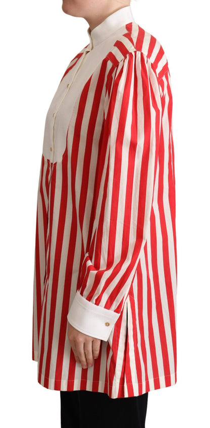 Dolce &amp; Gabbana Red White Striped Long Sleeves Formal Shirt
