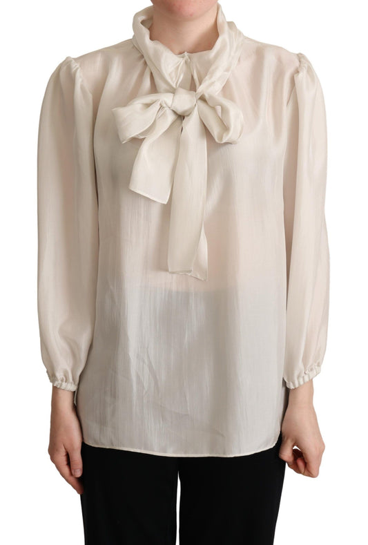 Dolce &amp; Gabbana Élégant chemisier Ascot en soie gris clair