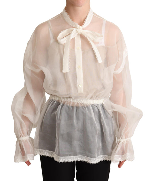 Dolce &amp; Gabbana Élégant chemisier Ascot blanc en soie et coton
