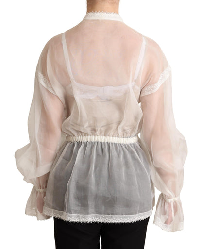 Dolce &amp; Gabbana Élégant chemisier Ascot blanc en soie et coton