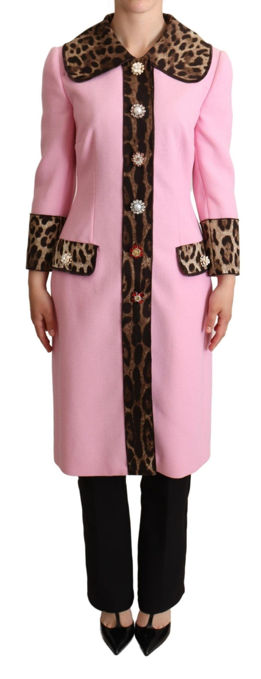 Trench Dolce &amp; Gabbana Chic Léopard Rose avec Boutons en Cristal