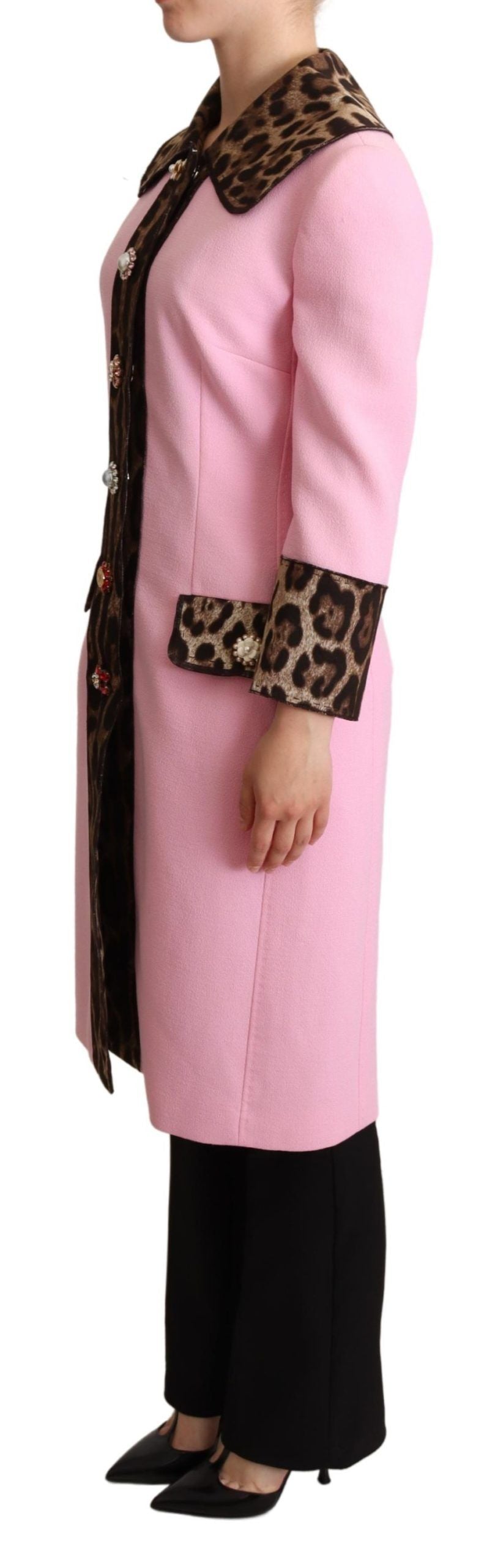 Trench Dolce &amp; Gabbana Chic Léopard Rose avec Boutons en Cristal