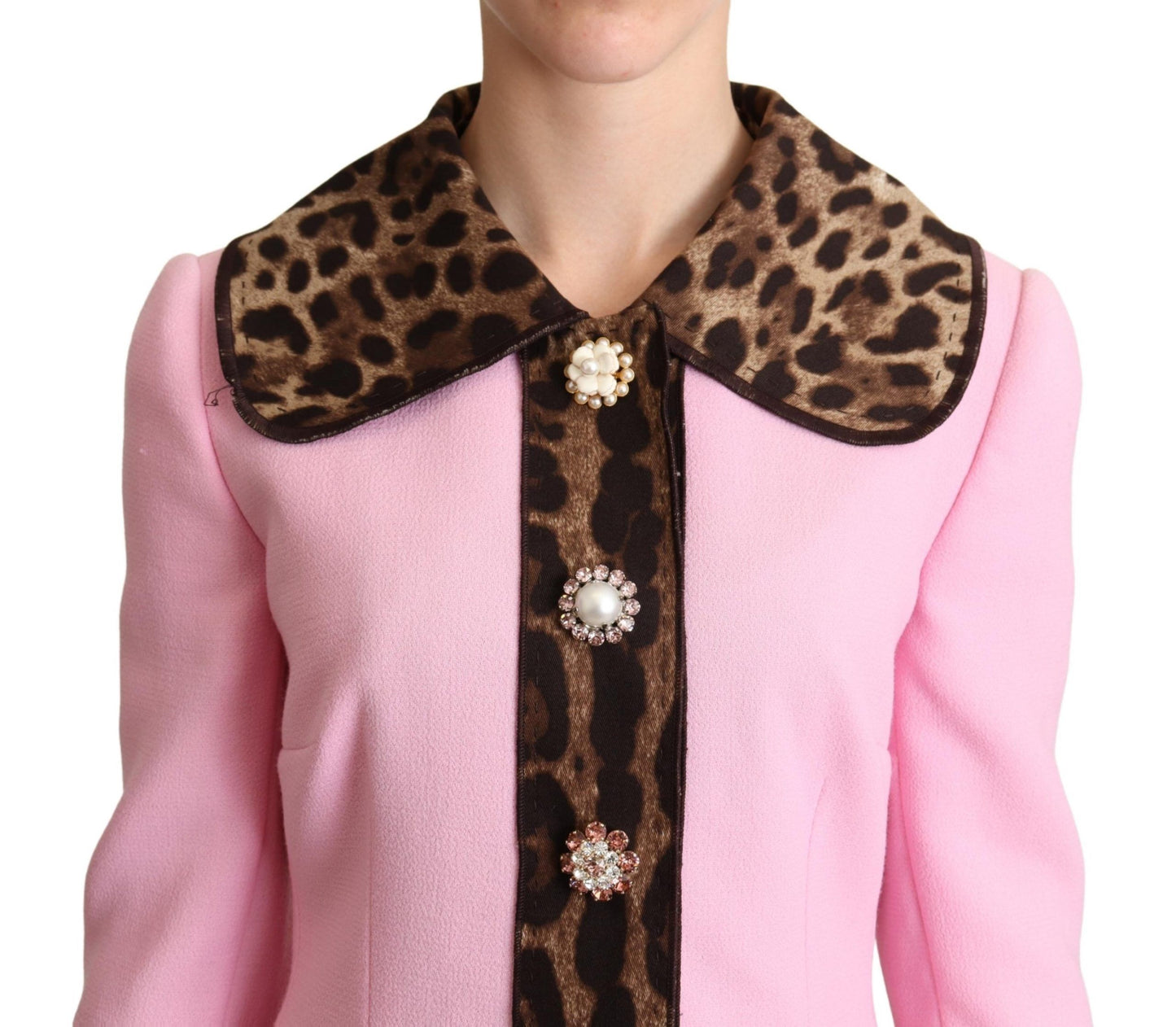 Trench Dolce &amp; Gabbana Chic Léopard Rose avec Boutons en Cristal