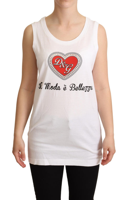 T-shirt blanc sans manches Dolce &amp; Gabbana orné de cristaux en forme de cœur