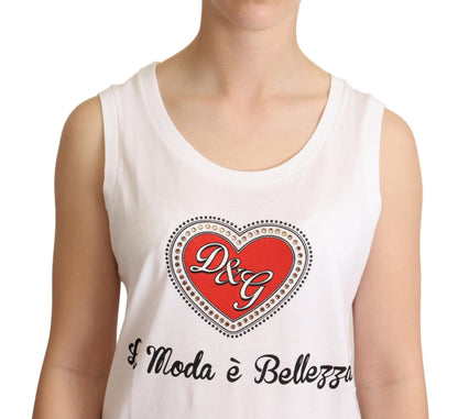 T-shirt blanc sans manches Dolce &amp; Gabbana orné de cristaux en forme de cœur