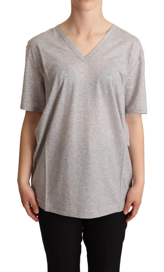 T-shirt élégant en coton gris à col en V Dolce &amp; Gabbana