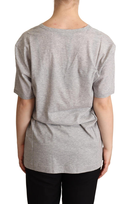 T-shirt élégant en coton gris à col en V Dolce &amp; Gabbana