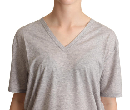 T-shirt élégant en coton gris à col en V Dolce &amp; Gabbana