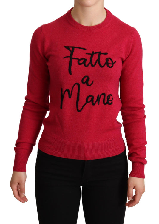 Dolce &amp; Gabbana Pink Embroidered Cashmere Wool Pullover Sweater