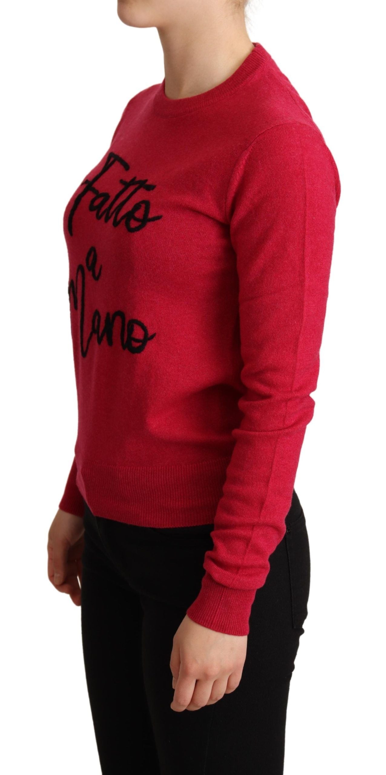 Dolce &amp; Gabbana Pink Embroidered Cashmere Wool Pullover Sweater