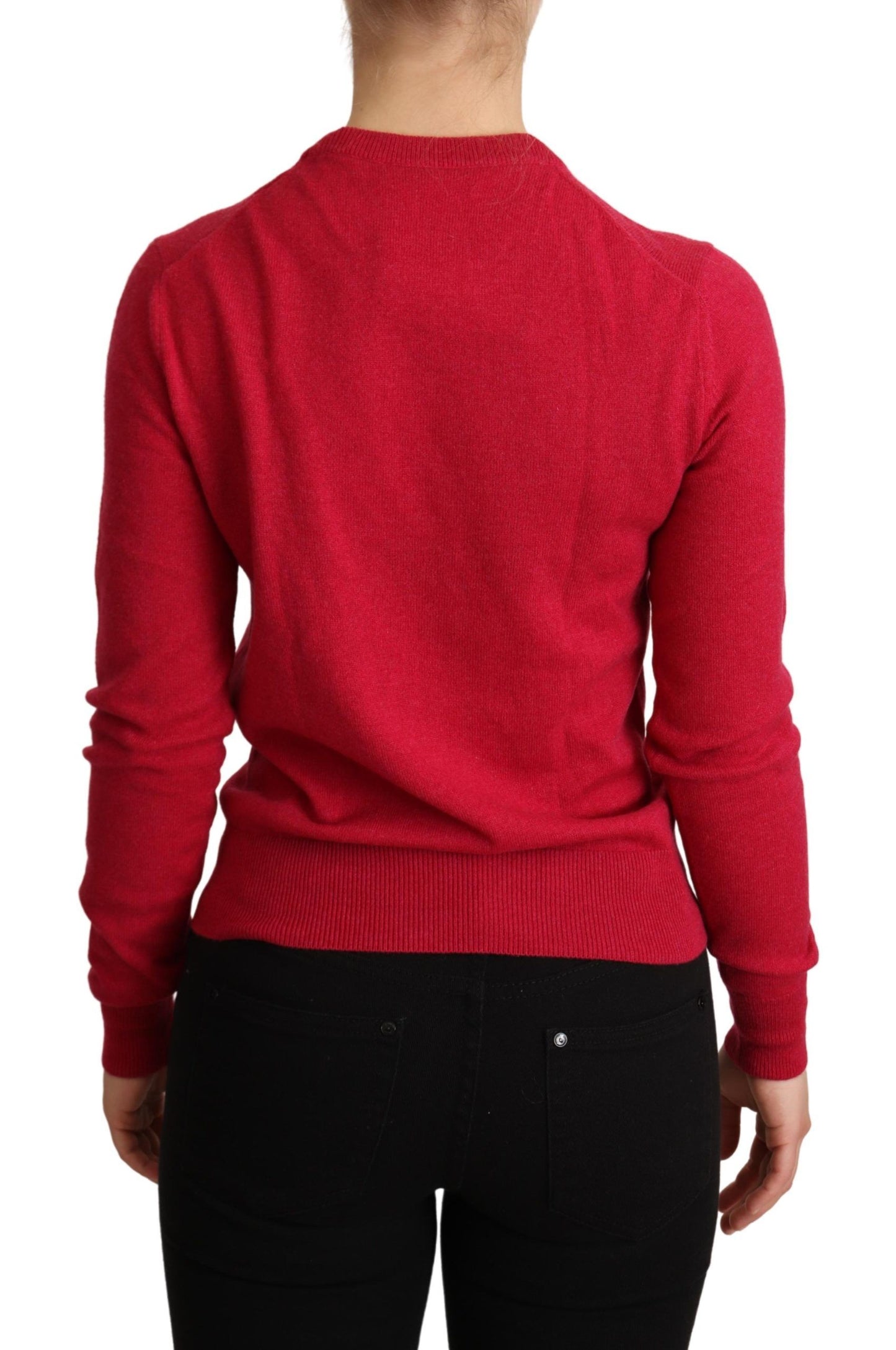 Dolce &amp; Gabbana Pink Embroidered Cashmere Wool Pullover Sweater