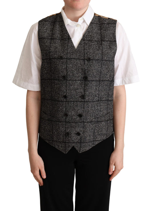 Dolce &amp; Gabbana Gray Wool Leopard Print Waistcoat Cardigan