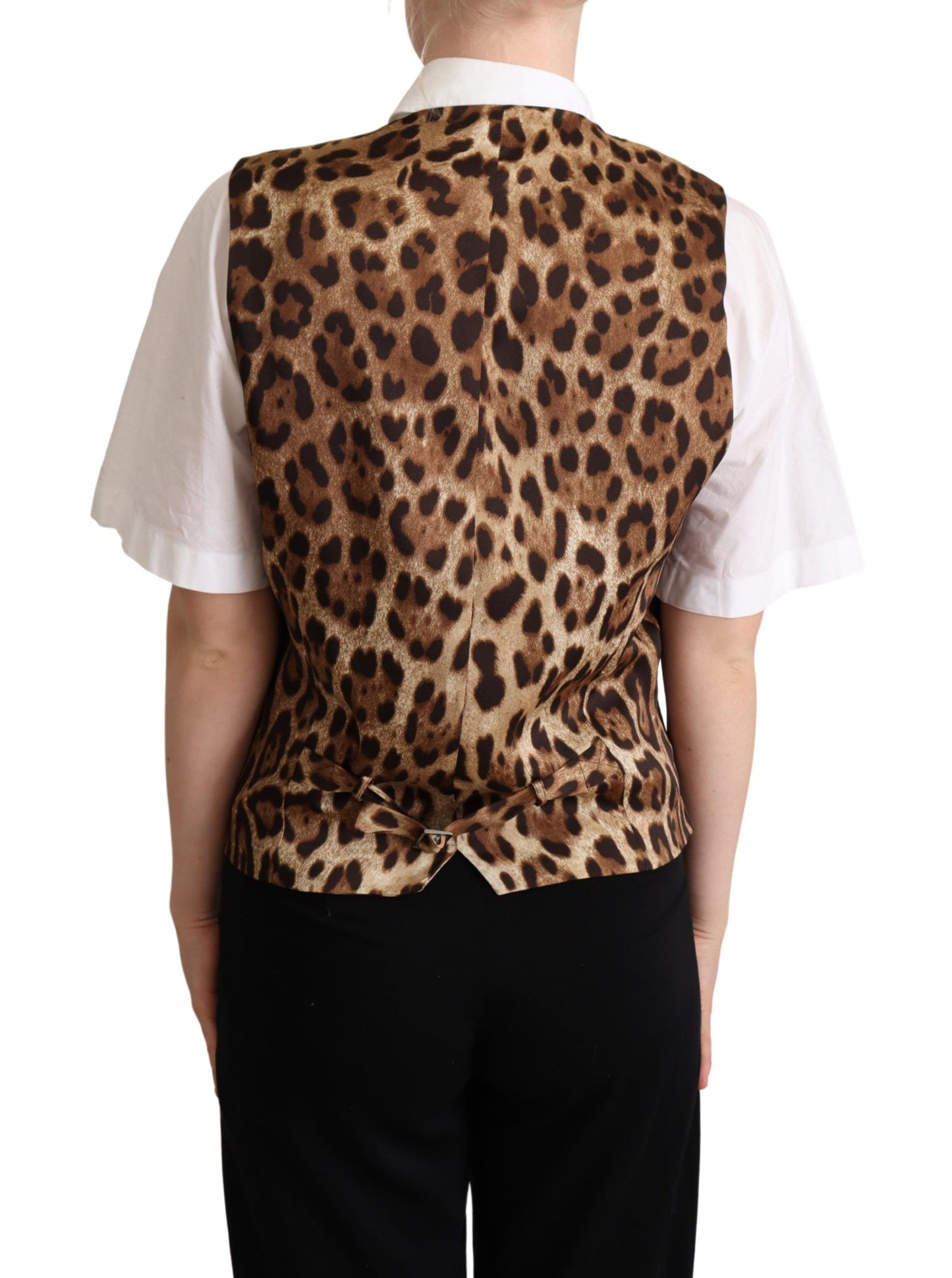 Dolce &amp; Gabbana Gray Wool Leopard Print Waistcoat Cardigan