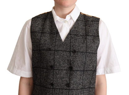 Dolce &amp; Gabbana Gray Wool Leopard Print Waistcoat Cardigan