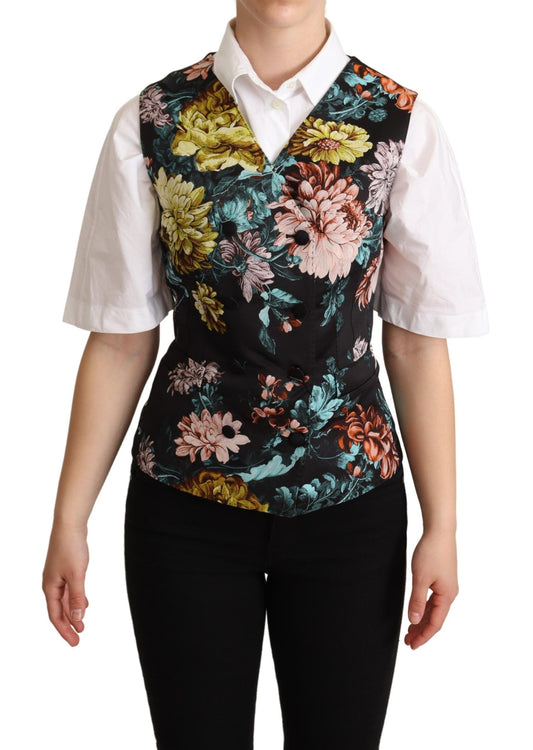 Dolce &amp; Gabbana Black Jacquard Floral Waistcoat Cardigan