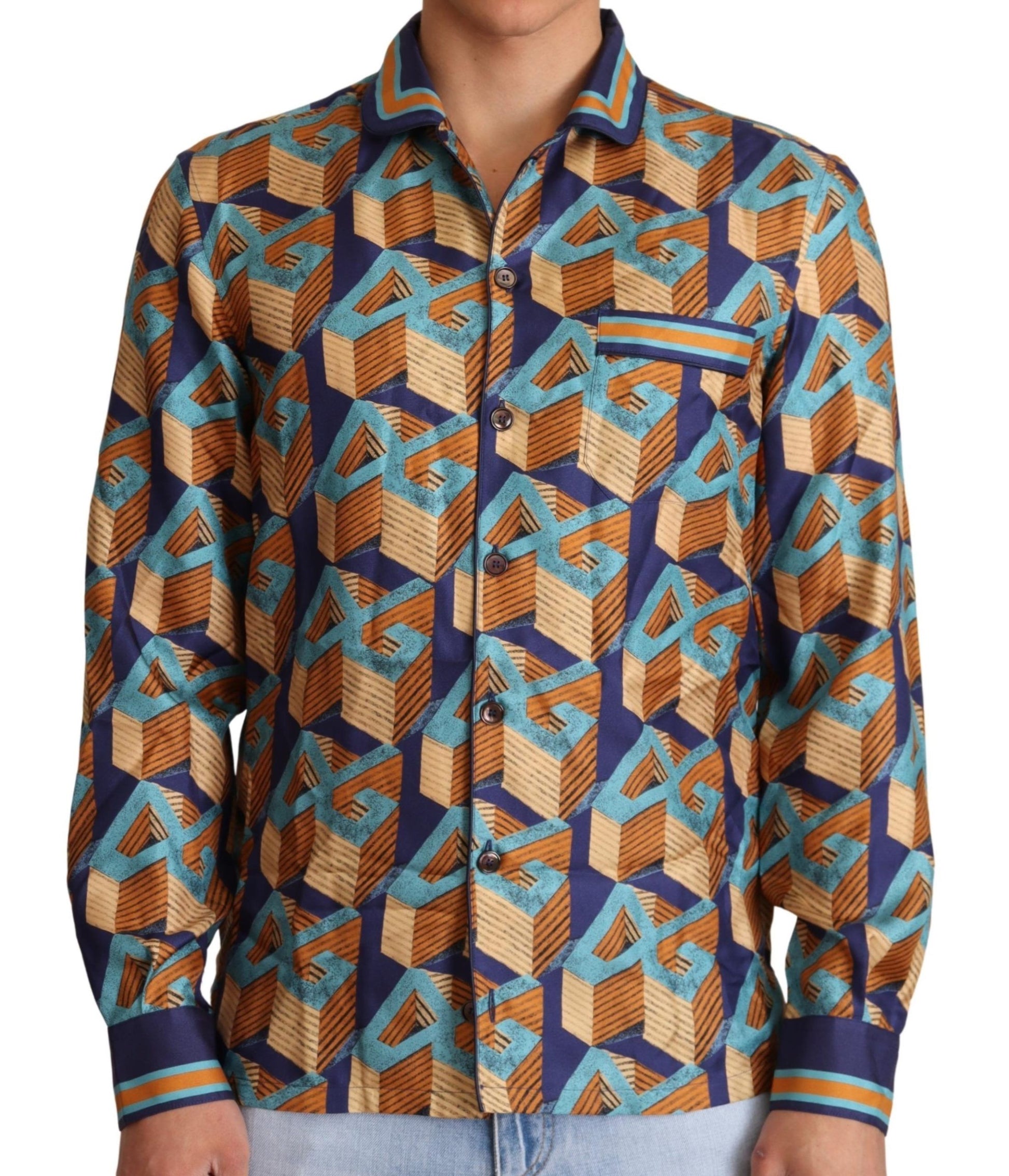 Dolce & Gabbana Multicolor DG Logo Silk Mens Top Shirt by Dolce & Gabbana
