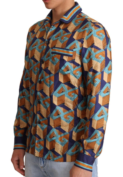 Dolce & Gabbana Multicolor DG Logo Silk Mens Top Shirt by Dolce & Gabbana