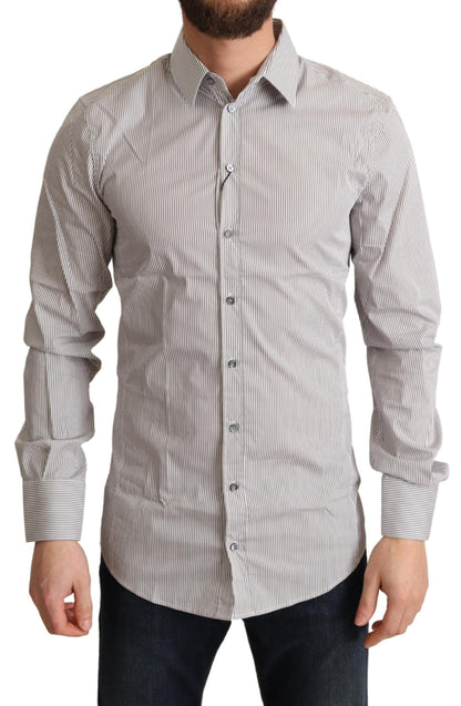 Dolce & Gabbana Gray Cotton Slim Fit Mens SICILY Shirt by Dolce & Gabbana
