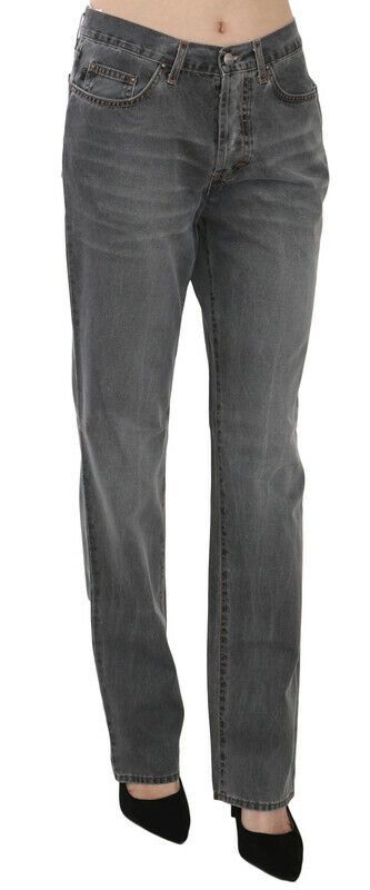 Just Cavalli Gray Washed Mid Waist Straight Denim Pants Jeans by Just Cavalli