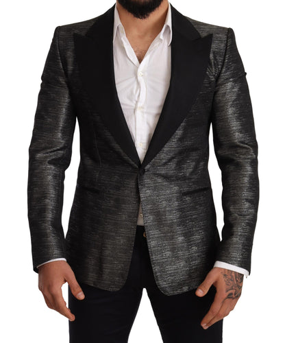 Dolce &amp; Gabbana Gray Metallic Black Slim Tuxedo Blazer