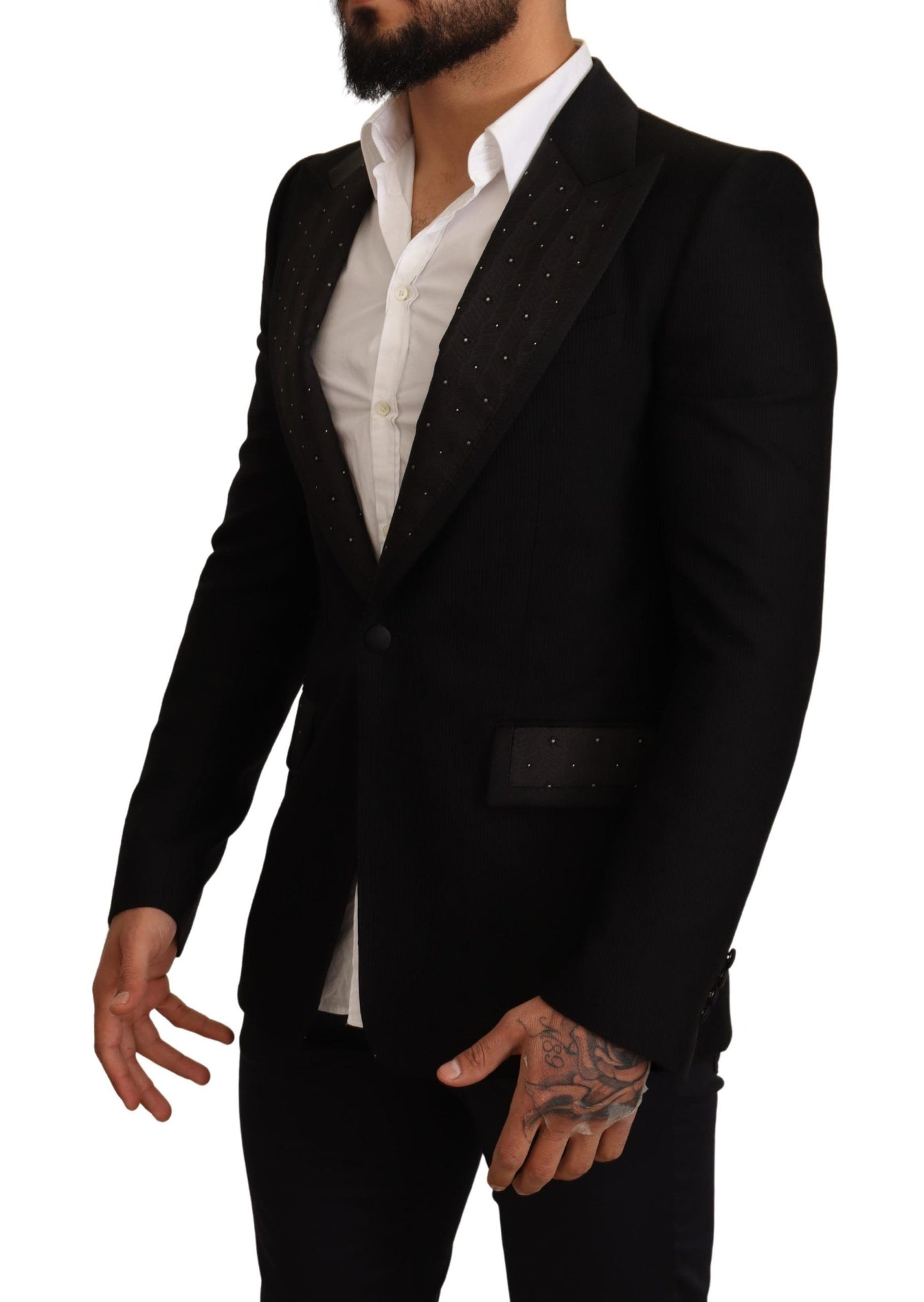 Dolce &amp; Gabbana Black Wool Slim Fit Coat Blazer Jacket