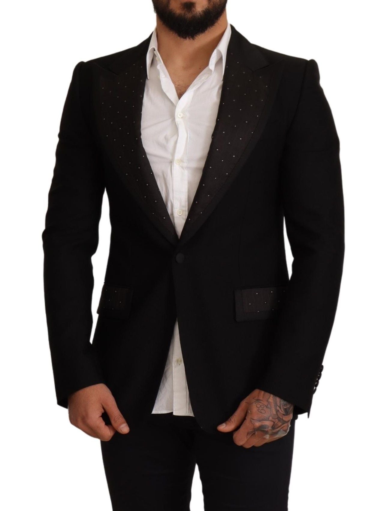 Dolce &amp; Gabbana Black Wool Slim Fit Coat Blazer Jacket