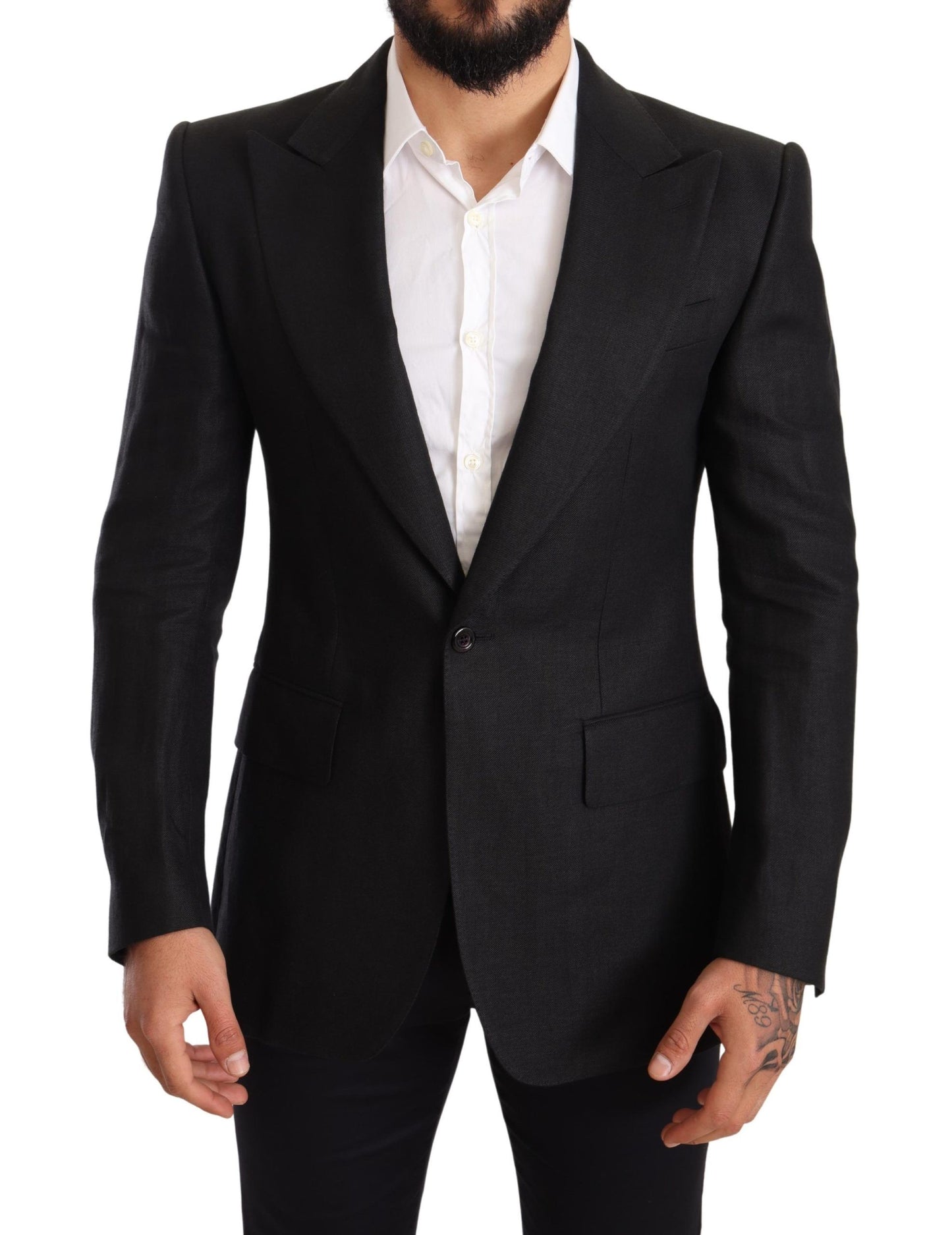 Dolce &amp; Gabbana Black Linen Slim Fit Coat Jacket Blazer