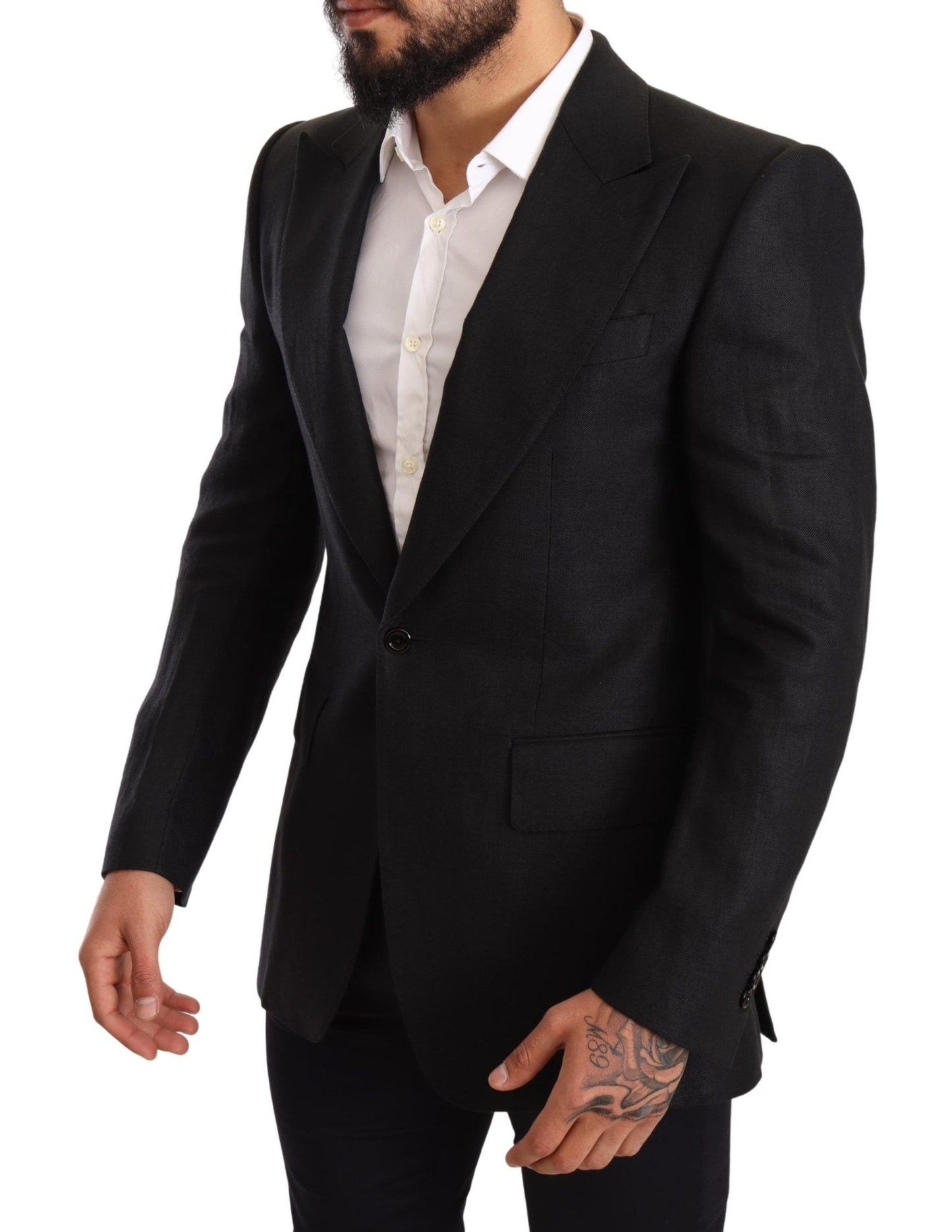 Dolce &amp; Gabbana Black Linen Slim Fit Coat Jacket Blazer