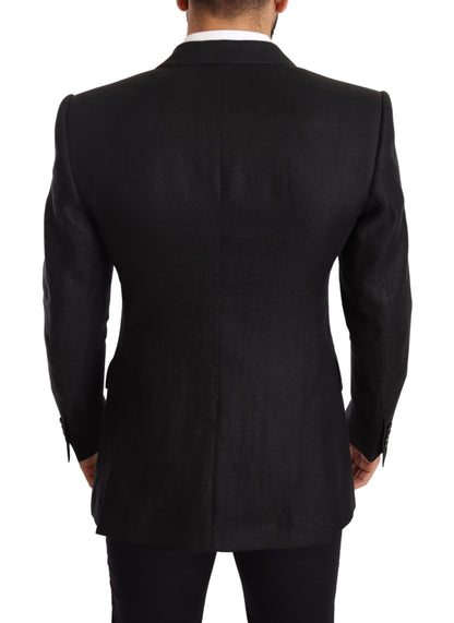 Dolce &amp; Gabbana Black Linen Slim Fit Coat Jacket Blazer