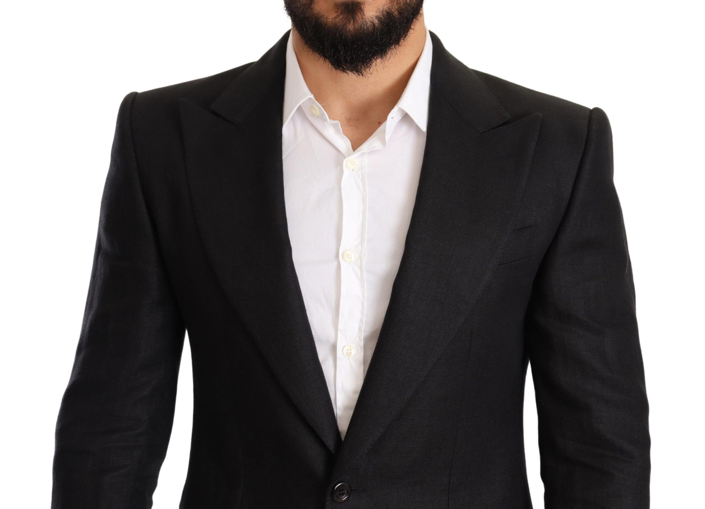 Dolce &amp; Gabbana Black Linen Slim Fit Coat Jacket Blazer