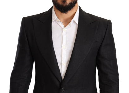 Dolce &amp; Gabbana Black Linen Slim Fit Coat Jacket Blazer