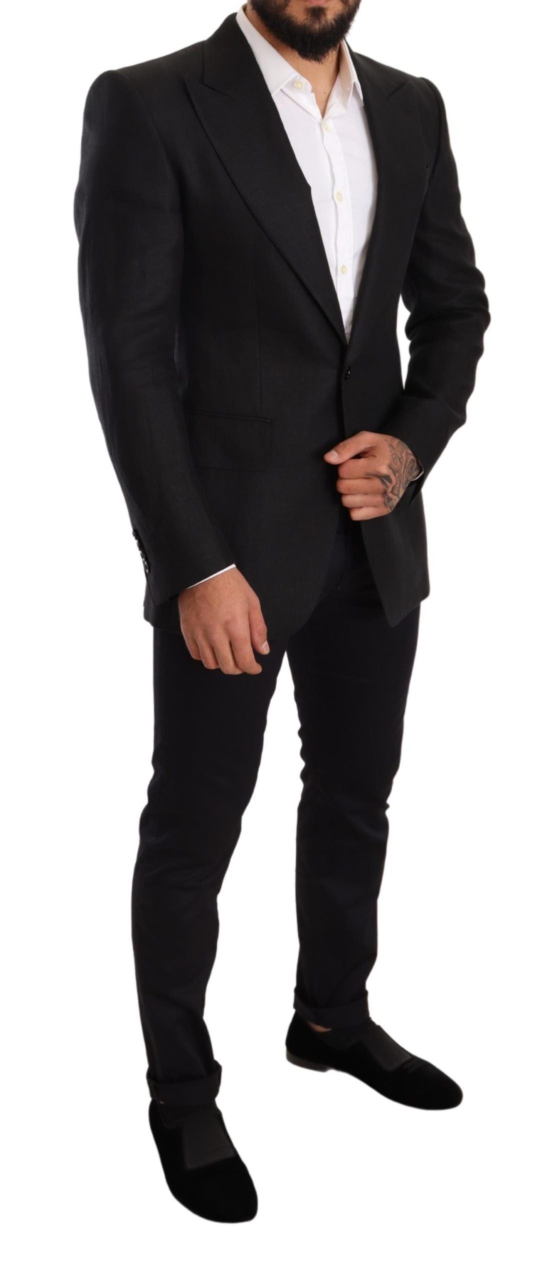 Dolce &amp; Gabbana Black Linen Slim Fit Coat Jacket Blazer