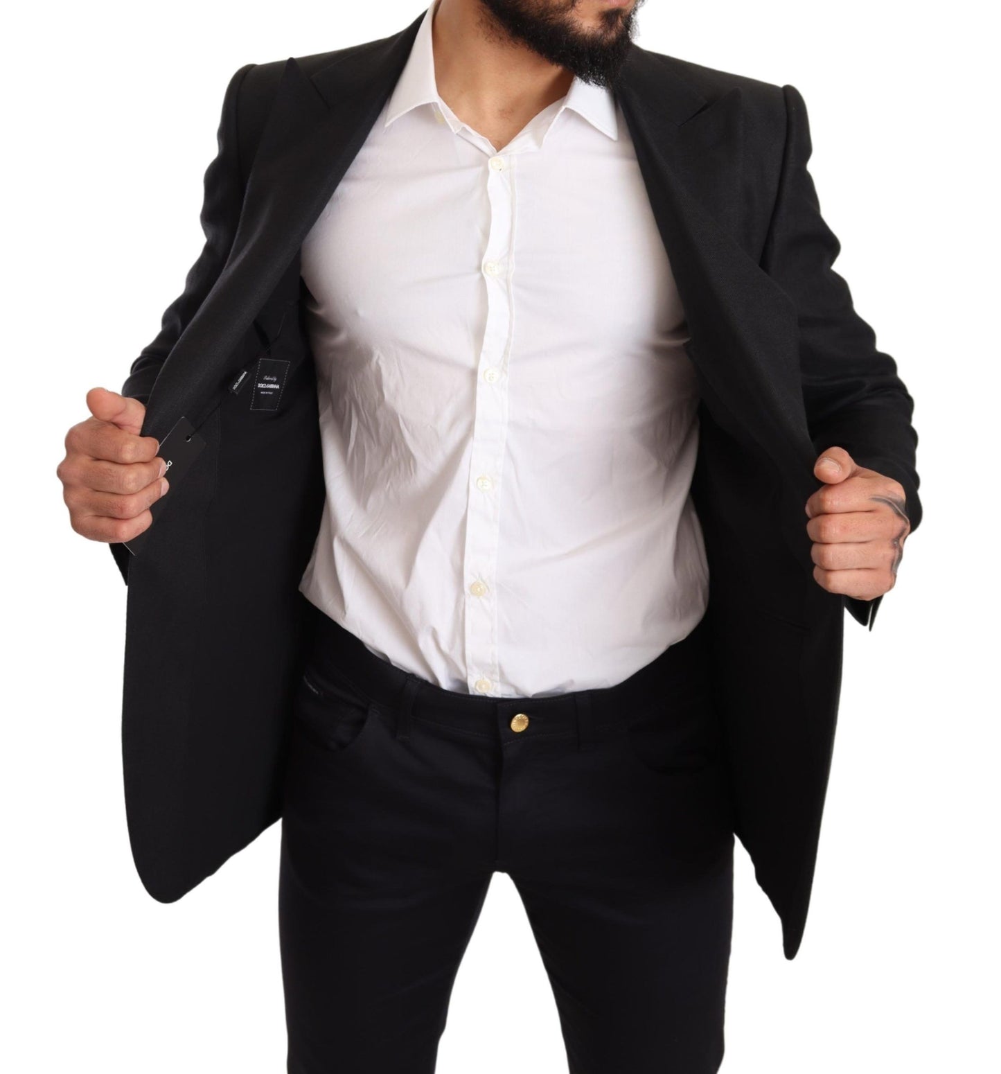 Dolce &amp; Gabbana Black Linen Slim Fit Coat Jacket Blazer