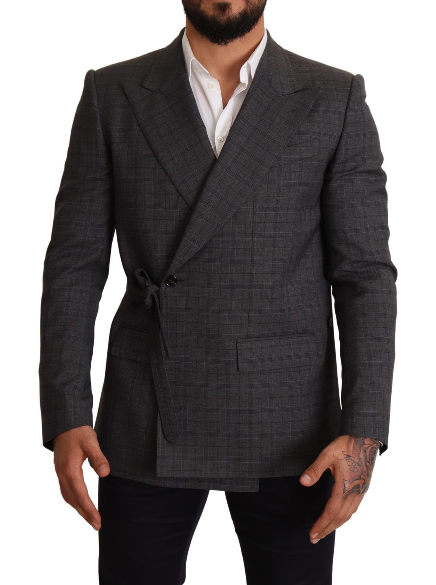 Dolce &amp; Gabbana Gray Check Wool Slim Fit Blazer Jacket