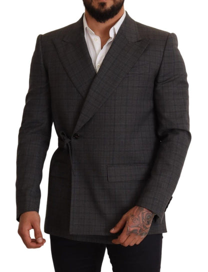 Dolce &amp; Gabbana Gray Check Wool Slim Fit Blazer Jacket