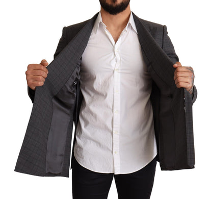 Dolce &amp; Gabbana Gray Check Wool Slim Fit Blazer Jacket