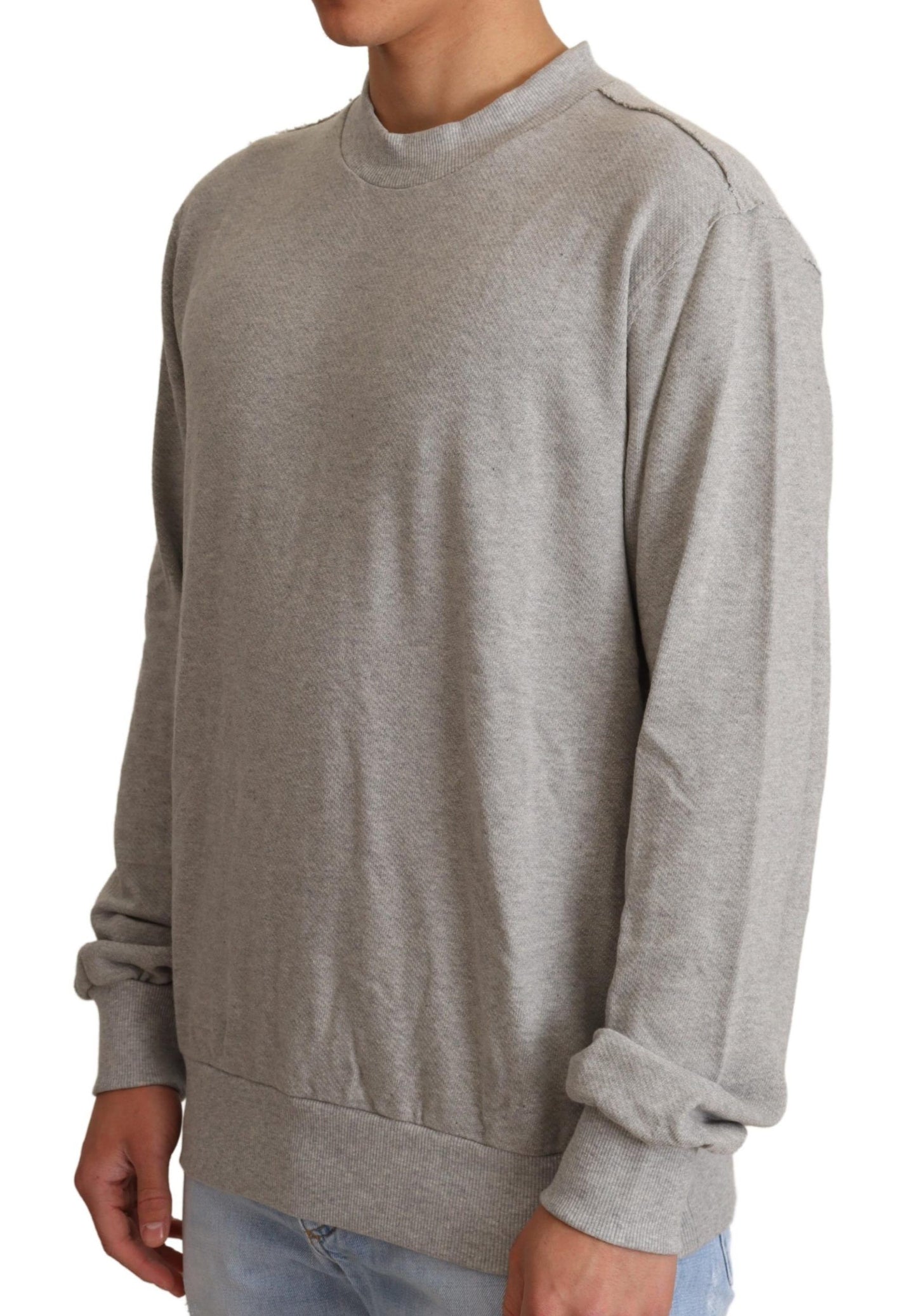 Dolce &amp; Gabbana Gray Cotton Crewneck Pullover Sweater