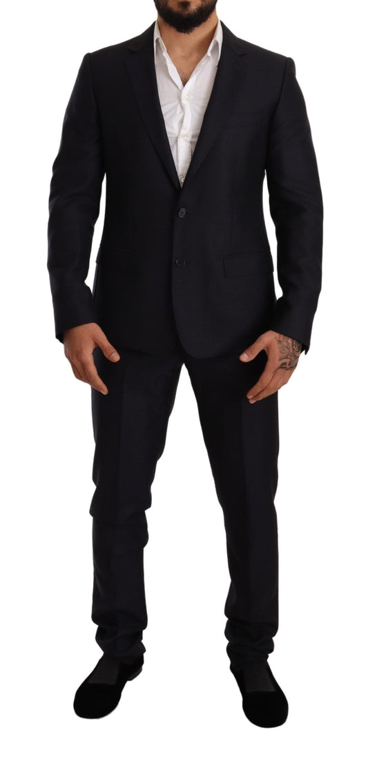 Costume élégant en jacquard coupe slim Dolce &amp; Gabbana bleu