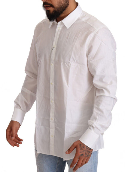 Dolce & Gabbana White Cotton Slim Fit Men MARTINI Shirt by Dolce & Gabbana