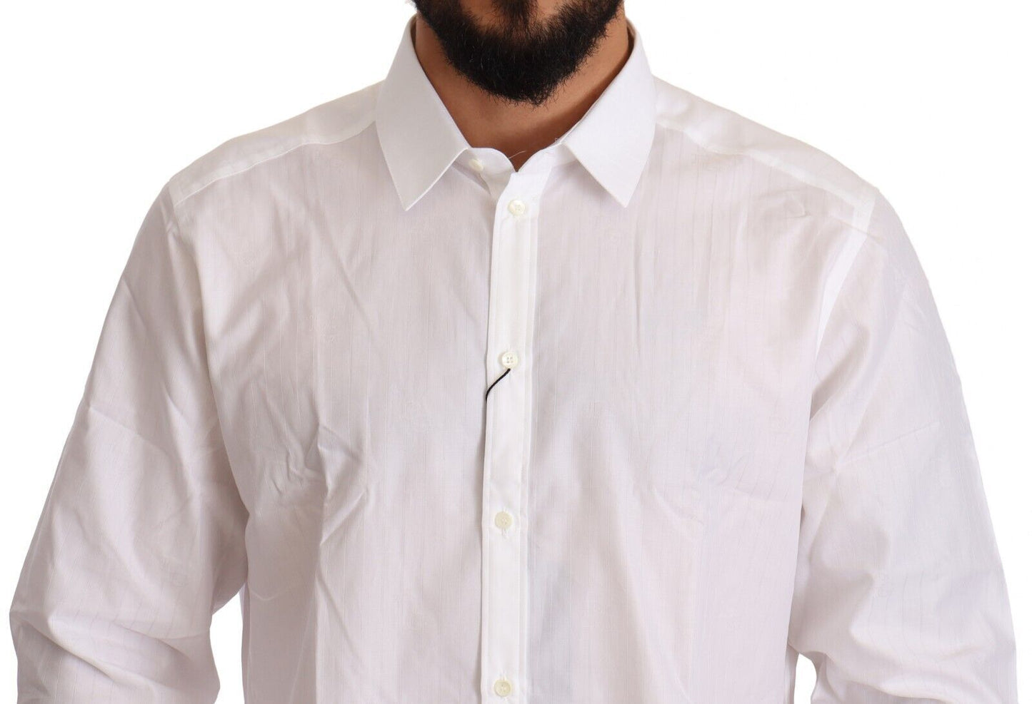 Dolce & Gabbana White Cotton Slim Fit Men MARTINI Shirt by Dolce & Gabbana