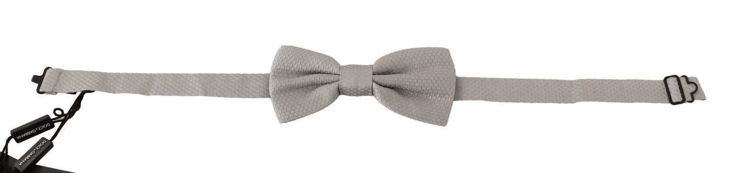 Dolce &amp; Gabbana Silver Gray 100% Silk Adjustable Neck Papillon Bow Tie