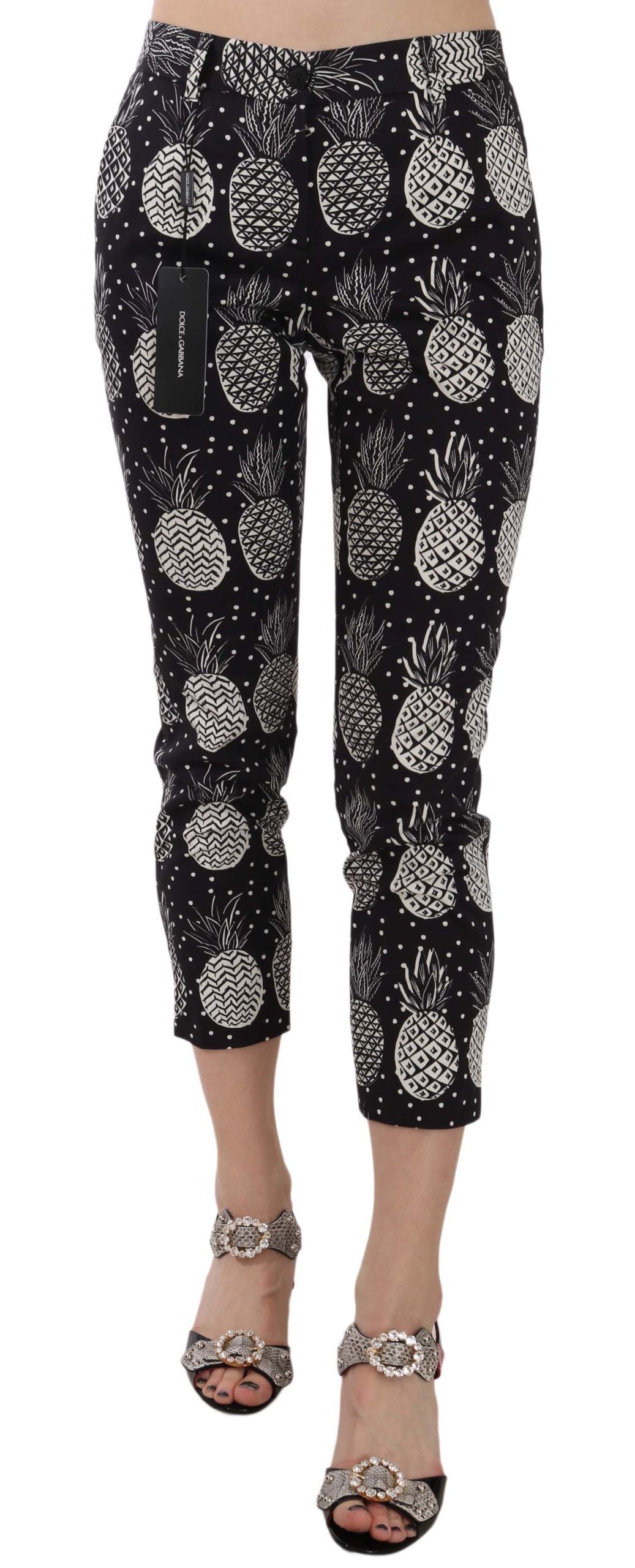 Dolce & Gabbana Black Pineapple Print Skinny Capri Pants by Dolce & Gabbana