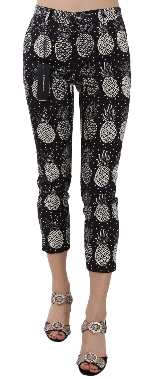 Dolce & Gabbana Black Pineapple Print Skinny Capri Pants by Dolce & Gabbana