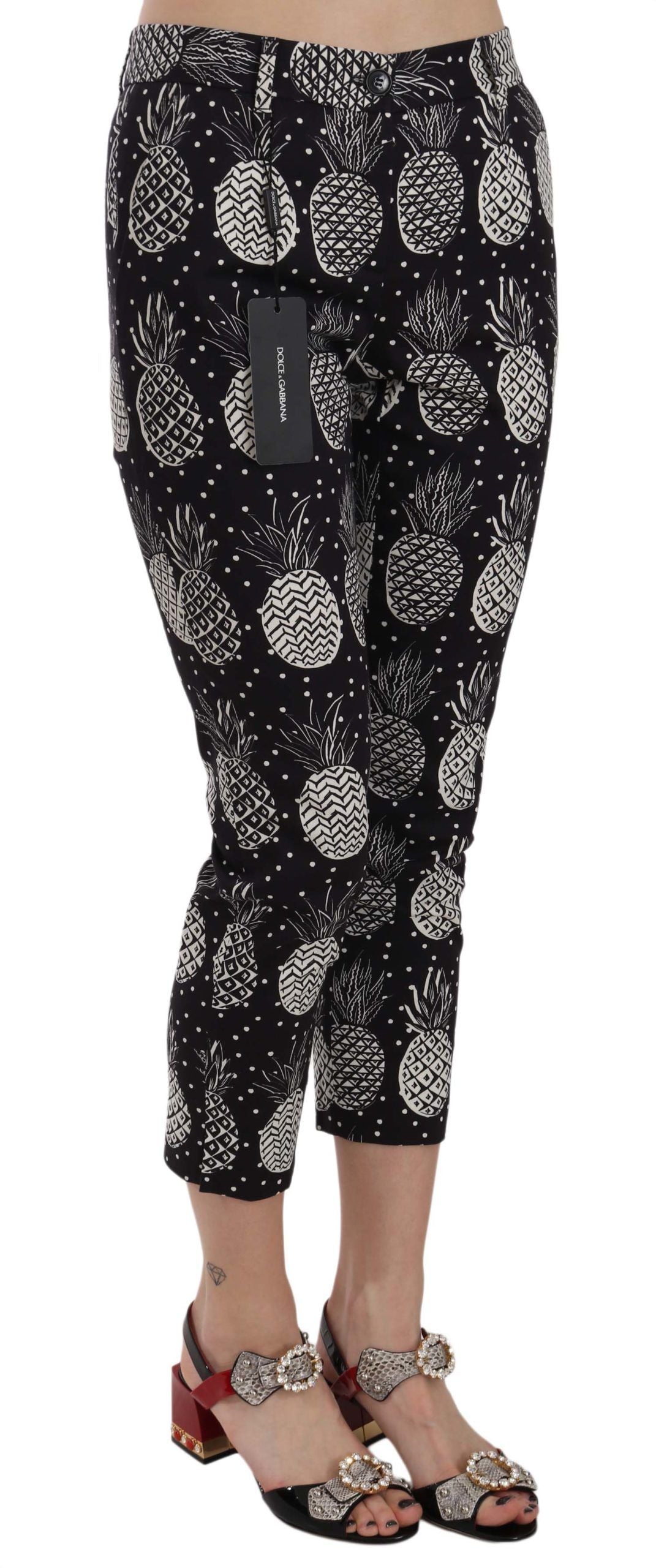 Dolce & Gabbana Black Pineapple Print Skinny Capri Pants by Dolce & Gabbana