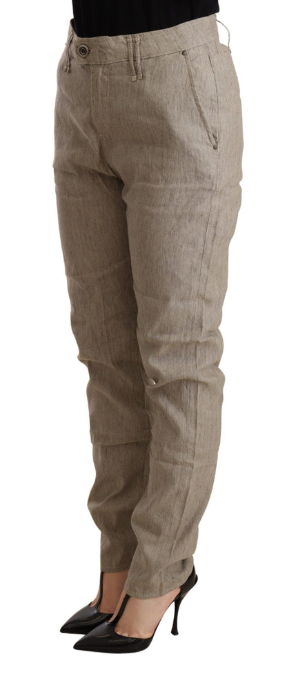 CYCLE Beige Mid Waist Casual Baggy Stretch Trouser by CYCLE