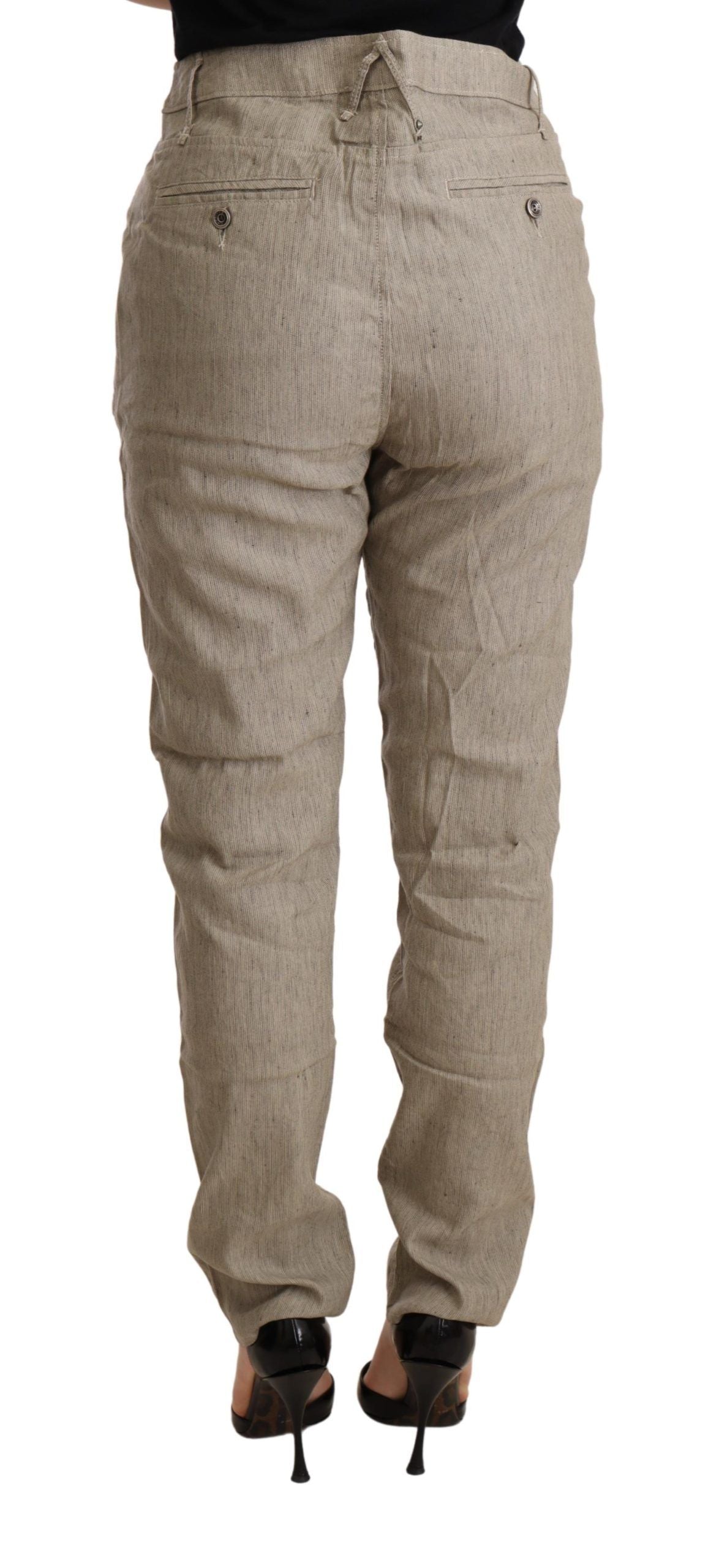 CYCLE Beige Mid Waist Casual Baggy Stretch Trouser by CYCLE