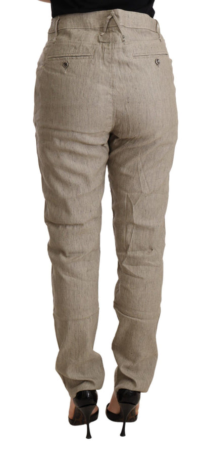CYCLE Beige Mid Waist Casual Baggy Stretch Trouser by CYCLE
