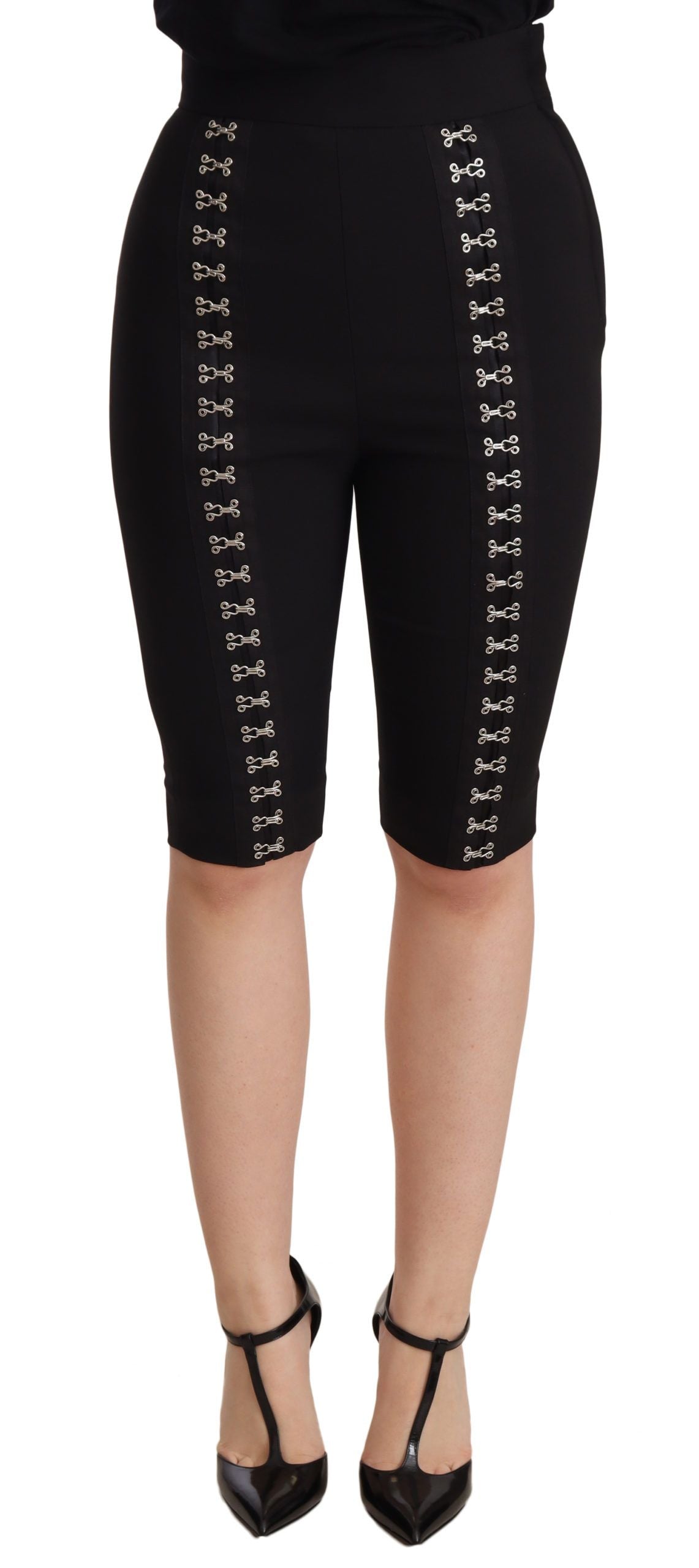 Dolce & Gabbana Black Wool Stretch Slim Fit High Waist Shorts by Dolce & Gabbana