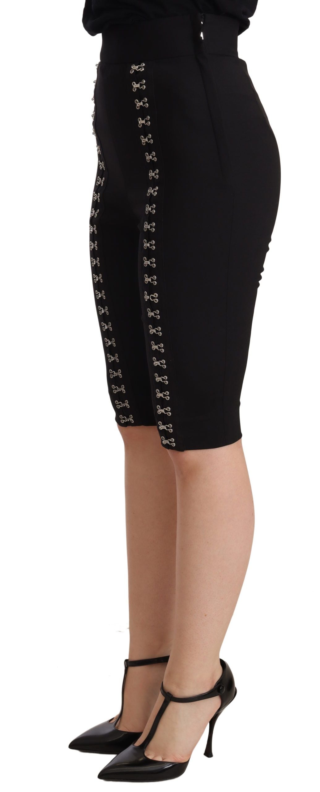 Dolce & Gabbana Black Wool Stretch Slim Fit High Waist Shorts by Dolce & Gabbana