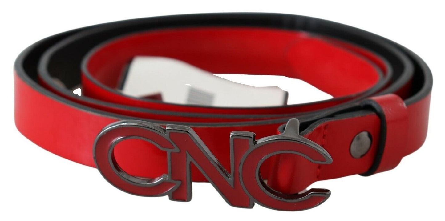 Ceinture en cuir rouge avec boucle noire, style national chic